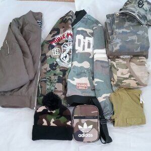 Bundle Adidas Camo Crossbody Bag/Camouflage Bomber Jacket/Camo Pm Pm Winter Hat